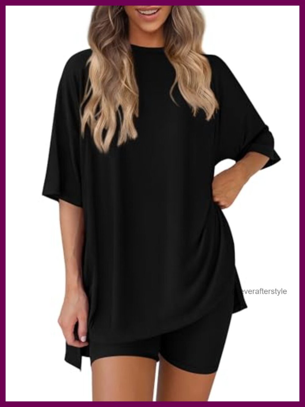 Women 2 Piece Lounge Set Biker Shorts & Oversized Tee Travel Workout
